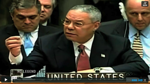 Colin Powell infamous UN speech on Iraq .weapons of mass destruction.