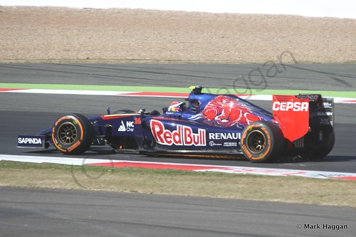 Daniil Kvyat in his Toro Rosso during Free Practice 1 at the 2014 British Grand Prix