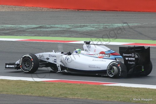 Felipe Massa with one tyre deflated in The 2014 British Grand Prix