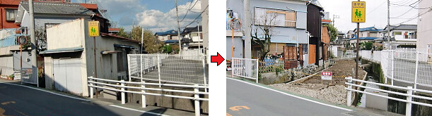 静岡県三島市の市街化区域の住宅街、左の建...