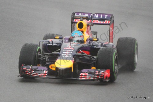 Sebastian Vettel in his Red Bull during Free Practice 3 at the 2014 British Grand Prix