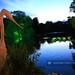 Moseley Folk Festival 2014, paper crane bird sculpture and lily pads by night