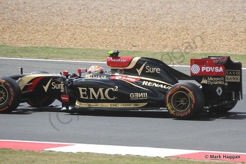 Pastor Maldonado in his Lotus during Free Practice 2 at the 2014 British Grand Prix