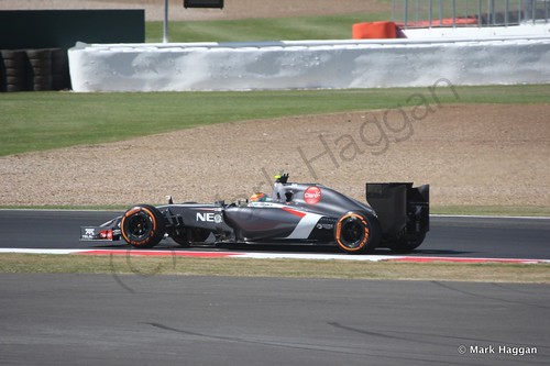Esteban Gutierrez in his Sauber during Free Practice 1 at the 2014 British Grand Prix