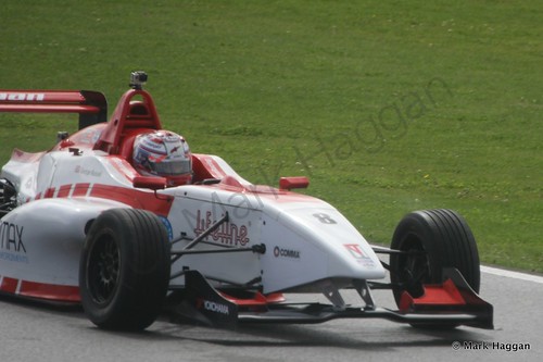 George Russell in his Lanan Racing car during the BRDC F4 at Silverstone, August 2014