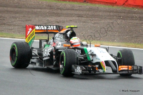 Sergio Perez in his Force India during Free Practice 3 at the 2014 British Grand Prix