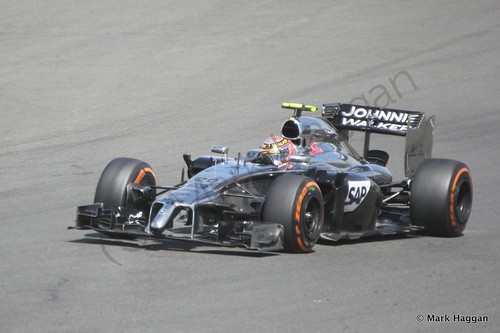 Kevin Magnussen in his McLaren during Free Practice 1 at the 2014 British Grand Prix