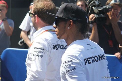 Lewis Hamilton in the media pen after qualifying for the 2014 German Grand Prix