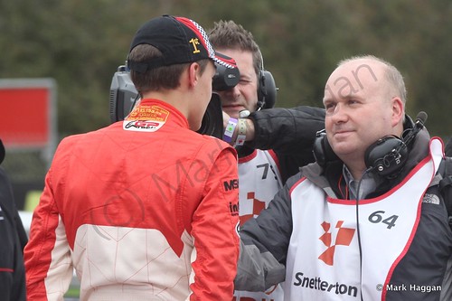 George Russell is interviewed after winning the 2014 BRDC F4 Championship