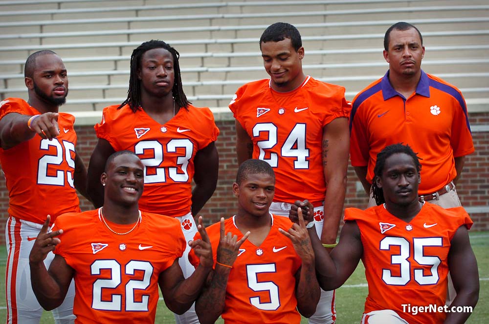 Clemson Football Photo of djhoward and Demont Buice and Mansa Joseph and Mike Bellamy and photoshoot and Roderick McDowell and teamphotos and Tony Elliott