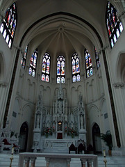 Colorful Stained Glass windows above Altar • <a style="font-size:0.8em;" href="http://www.flickr.com/photos/34843984@N07/15541771661/" target="_blank">View on Flickr</a>