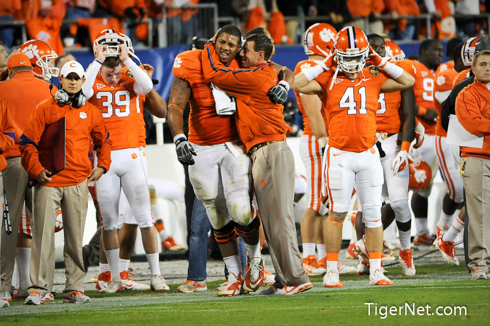 Clemson Football Photo of accchampionship and Antoine McClain and celebration and Dabo Swinney and Virginia Tech