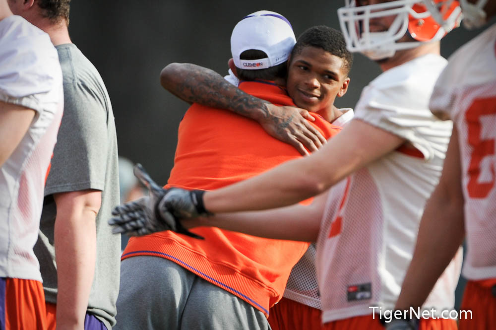 Clemson Football Photo of Dabo Swinney and Mike Bellamy and practice