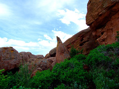 Red Sandstone formations towering to blue sky • <a style="font-size:0.8em;" href="http://www.flickr.com/photos/34843984@N07/14923714524/" target="_blank">View on Flickr</a>