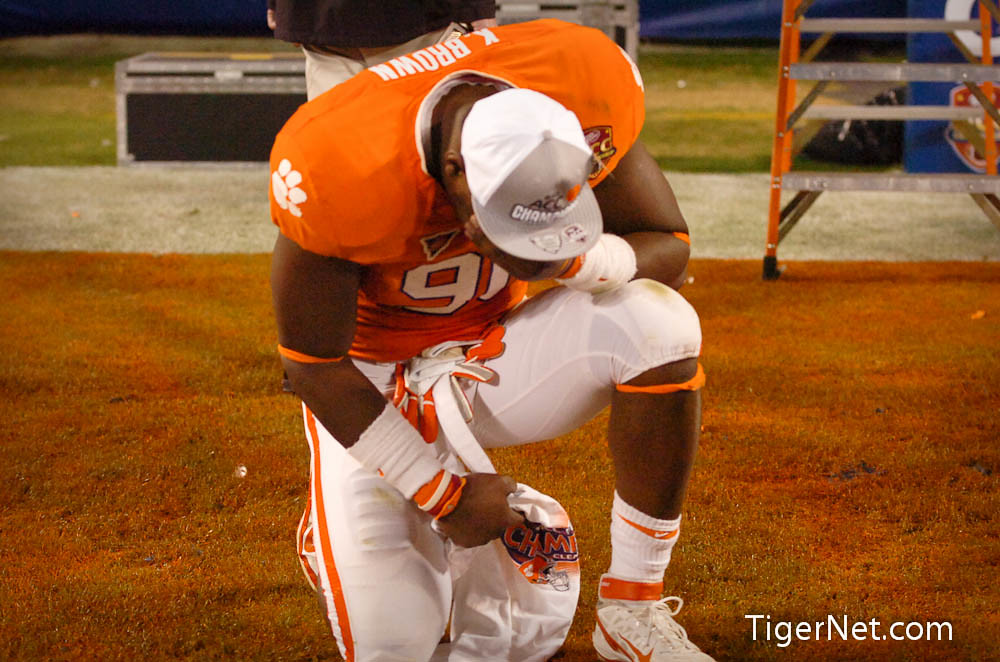 Clemson Football Photo of accchampionship and celebration and Kourtnei Brown and Virginia Tech