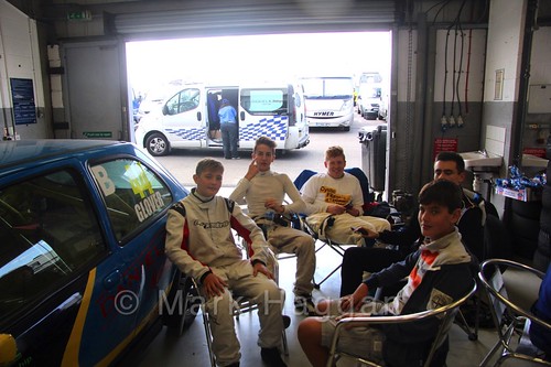 Some of the BRSCC Fiesta Junior Championship drivers in the pits ahead of the weekend's racing at Silverstone