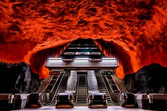 Solna Central subway station must be one of the most photographed stations in Stockholm, and you can see why. It's a beauty in it's simplicity. Colourful yet dramatic with it's lighting and choice of colours.    #solna #solnacentrum #visitsweden #visitsto