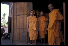 Buddhist monks outside their living quarters, northern Thailand