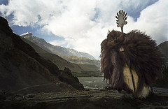 A totem along a mountain trail in the Himilayas in Nepal
