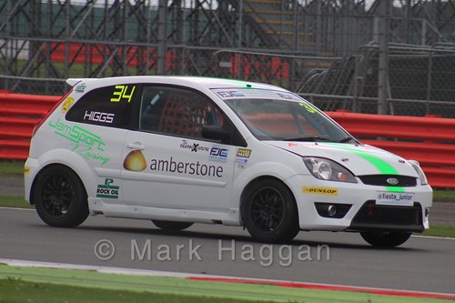 Michael Higgs in the BRSCC Fiesta Junior Championship at Silverstone, August 2015