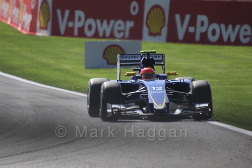 Felipe Nasr's Sauber in Free Practice 1 at the 2015 Belgium Grand Prix