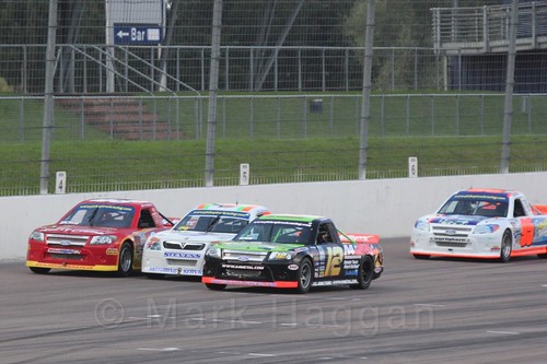 Three abreast in Pick Up Truck Racing, Rockingham, Sept 2015