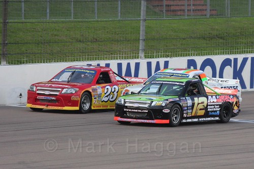 Three abreast in Pick Up Truck Racing, Rockingham, Sept 2015