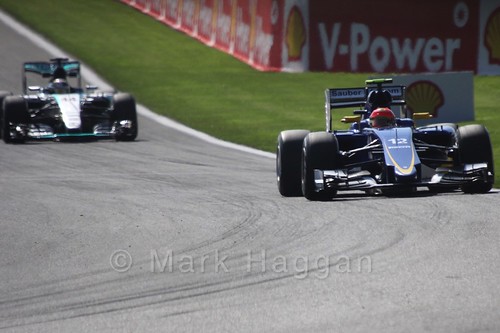 Felipe Nasr in his Sauber in Free Practice 1 for the 2015 Belgium Grand Prix