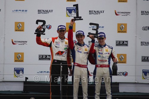 Podium Celebrations for Saturday's Formula Renault 2.0 Race 1 at Silverstone in WSR 2015
