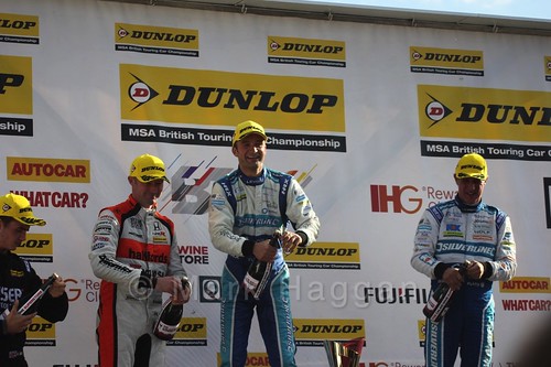 Colin Turkington, Gordon Shedden and Jason Plato on the podium during the BTCC Brands Hatch Finale Weekend October 2016