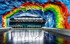 This is the Stadion subway station in downtown Stockholm. It features this nice big colourful rainbow in the middle of the platform ceiling.   #stockholm #fotografmagnus #visitsweden #visitstockholm #sthlm #interior #interiör #subway #subwaystations #subw