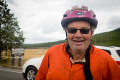 Brett, from Australia, cycling south in Yellowstone to Salt Lake City